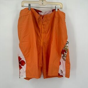 Hi Surf Orange Tropical Hibiscus Board Shorts Mens Sz 40 Microfiber Swim Trunks